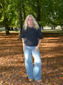 Design By Si Isabell trekvartærmet striktrøje - Mørkegrå Hot