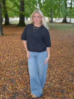 Design By Si Isabell trekvartærmet striktrøje - Mørkegrå Hot