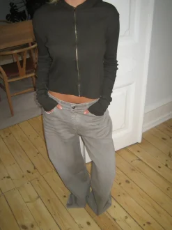 Design By Si Isaline ribbet hoodie med zip - Brun Discount