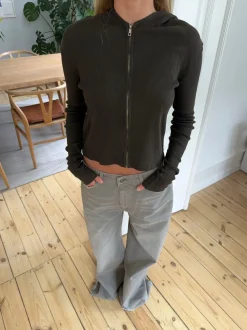 Design By Si Isaline ribbet hoodie med zip - Brun Discount