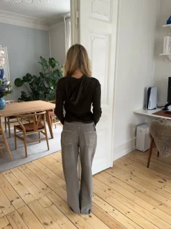 Design By Si Isaline ribbet hoodie med zip - Brun Discount