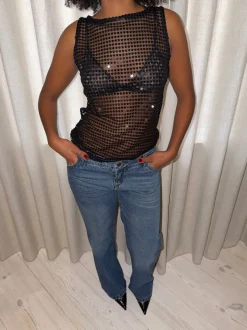 Design By Si Isobel top med pallietter - Sort