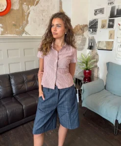 Design By Si Josephine figursyet skjorte med korte ærmer - Rød/hvid Sale
