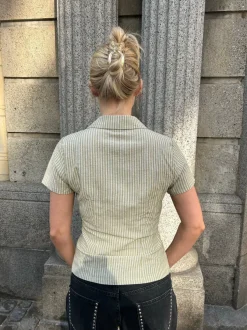 Design By Si Josephine figursyet skjorte med korte ærmer - Grøn/hvid Discount