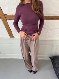Design By Si Kaia langærmet cashmere bluse - Lilla Clearance