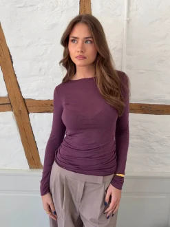 Design By Si Kaia langærmet cashmere bluse - Lilla Clearance