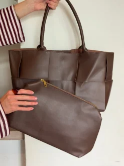 Design By Si Kaia skuldertaske med flet - Brun Discount