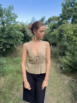 Design By Si Kamela top med sløjfe - Beige/brun Hot