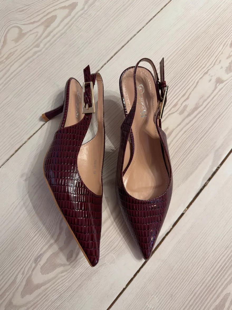 Design By Si Karline slingback mules med krokodilleprint - Mørkerød Best