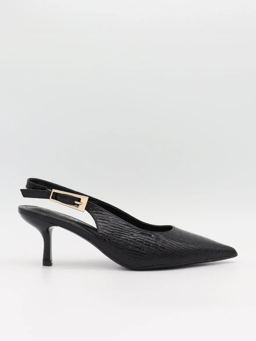 Design By Si Karline slingback mules med krokodilleprint - Sort Best