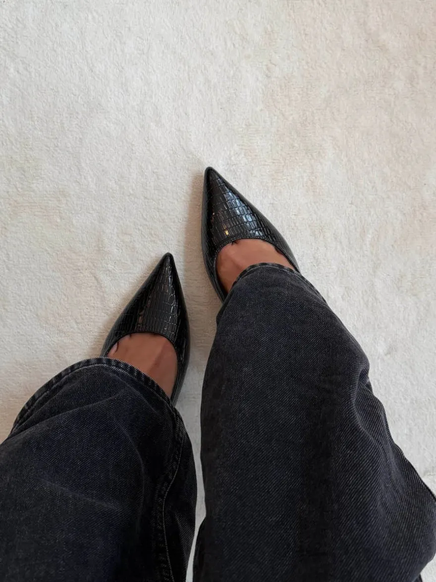 Design By Si Karline slingback mules med krokodilleprint - Sort Best