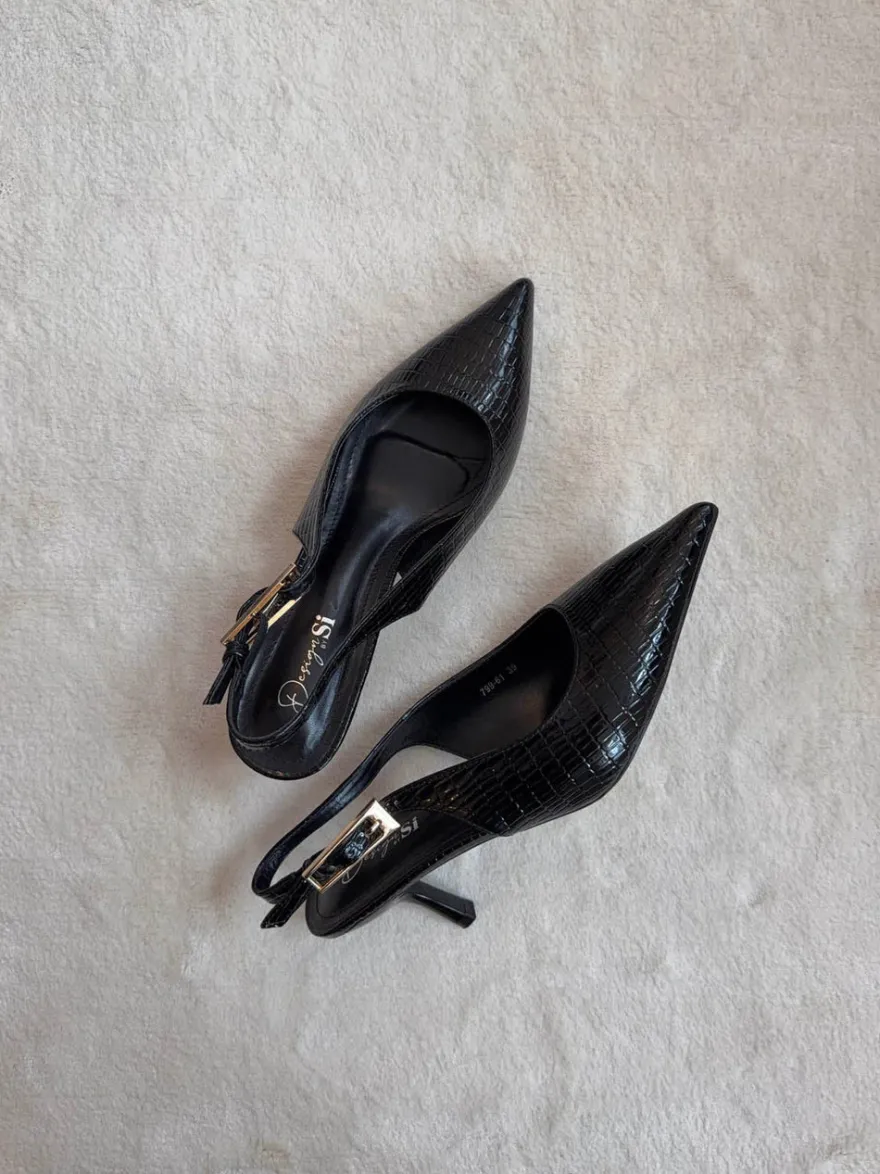 Design By Si Karline slingback mules med krokodilleprint - Sort Best