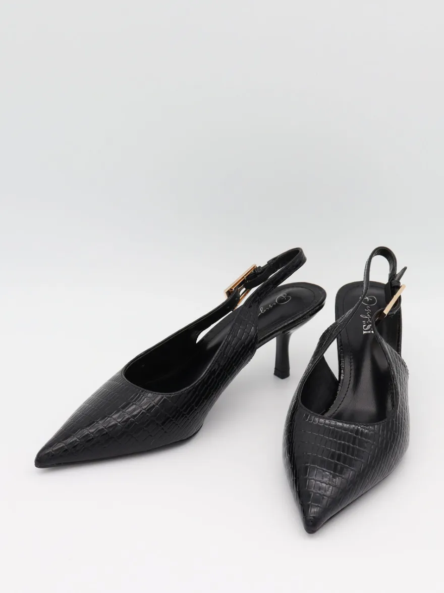 Design By Si Karline slingback mules med krokodilleprint - Sort Best
