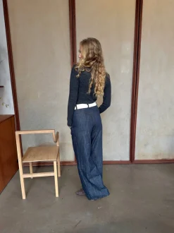Design By Si Karly jeans med hvid kant - Blå
