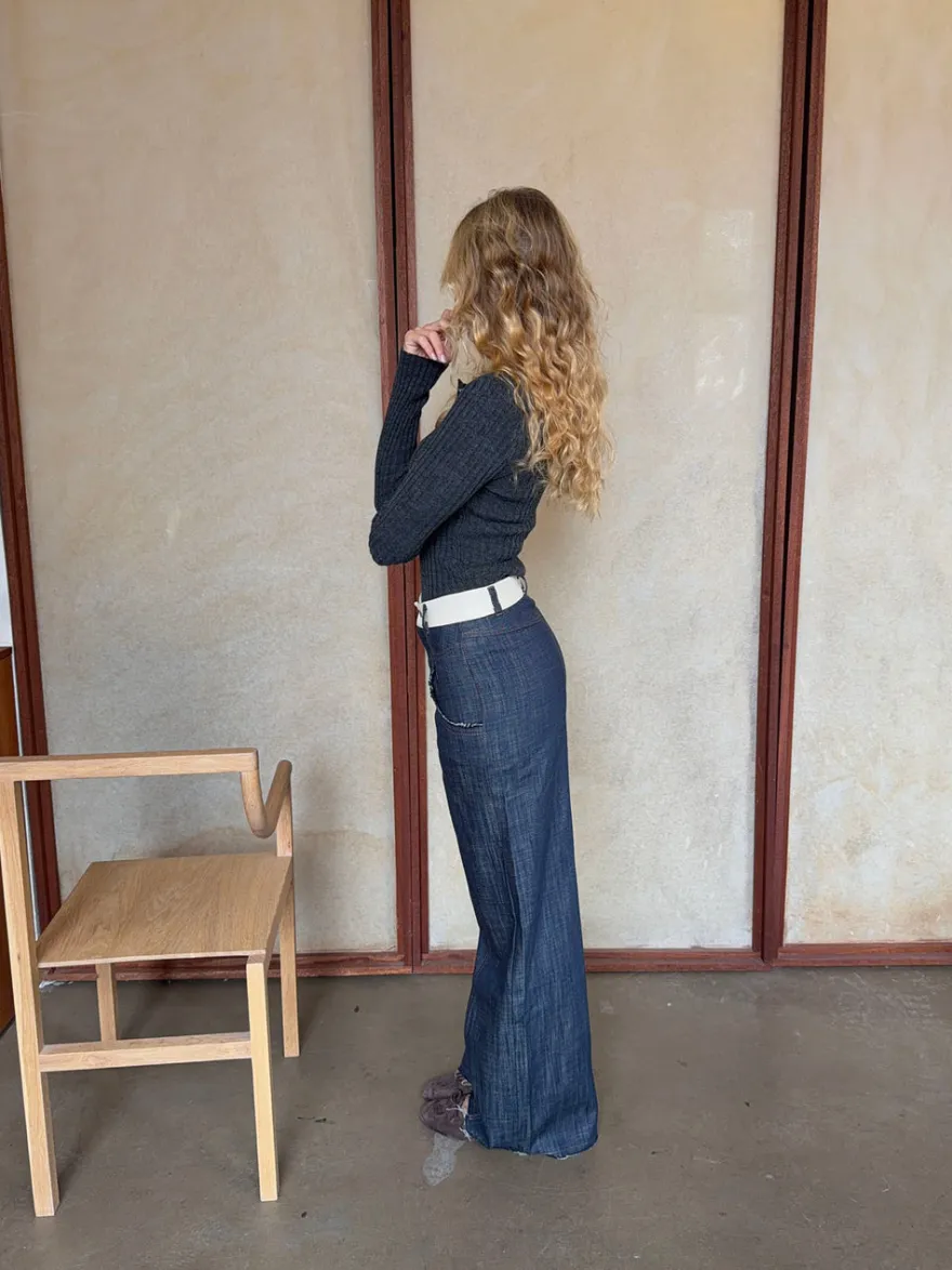 Design By Si Karly jeans med hvid kant - Blå