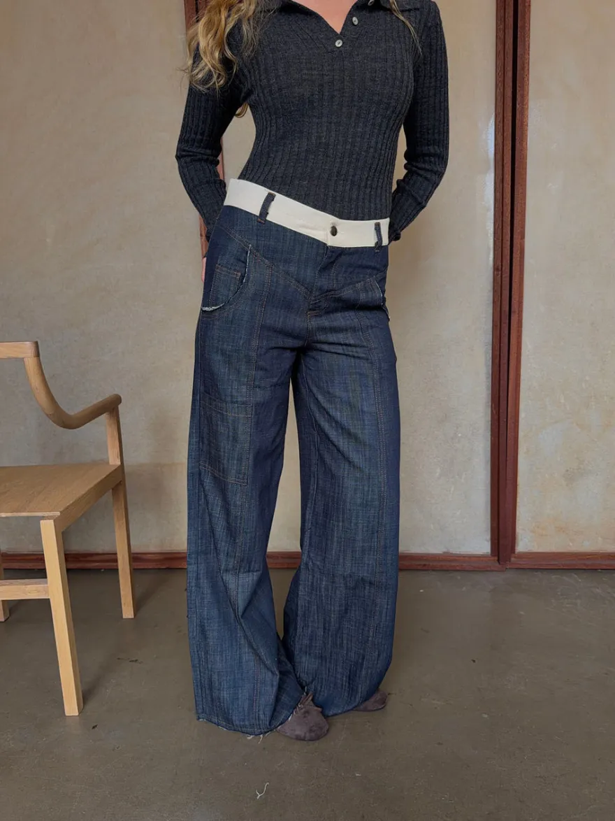 Design By Si Karly jeans med hvid kant - Blå