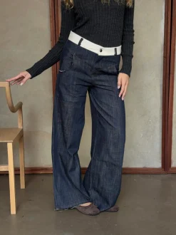 Design By Si Karly jeans med hvid kant - Blå