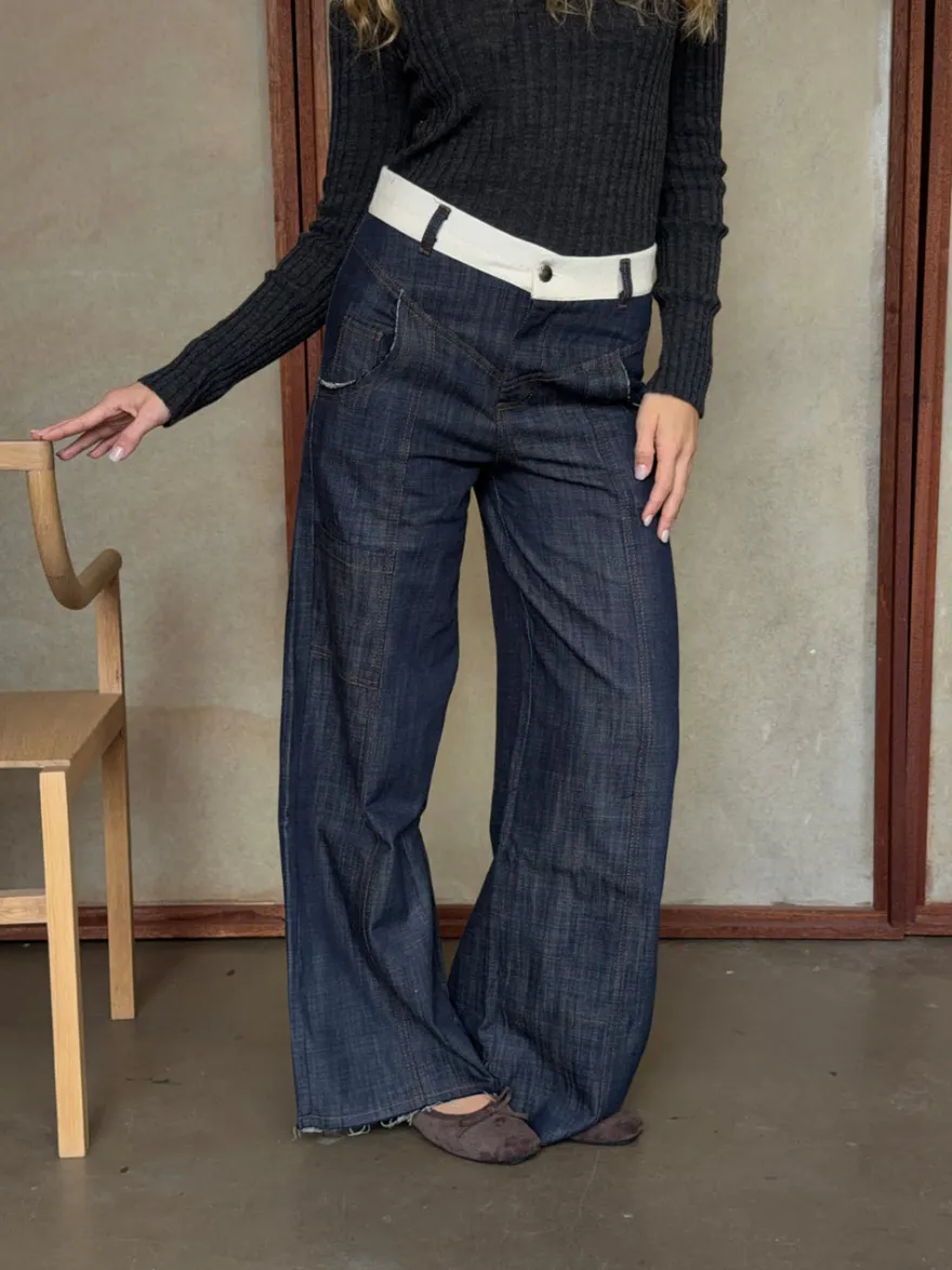 Design By Si Karly jeans med hvid kant - Blå