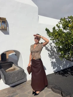 Design By Si Kassandra figursyet skjorte med tern - Brun/hvid