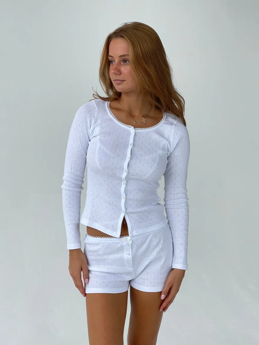 Design By Si Kaya pointelle bluse - Hvid Clearance