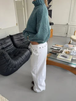 Design By Si Kenny jeans med metalringe - Hvid Sale
