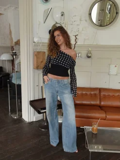 Design By Si Kimmie langærmet bluse med polkaprikker - Sort/hvid Sale