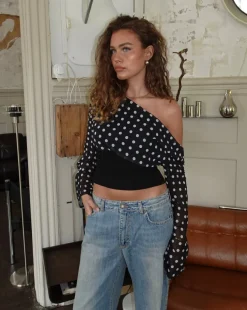Design By Si Kimmie langærmet bluse med polkaprikker - Sort/hvid Sale