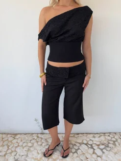 Design By Si Kimmie top med blonder - Sort Online