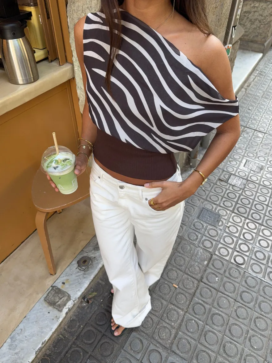 Design By Si Kimmie top med zebra print - Brun/hvid Online