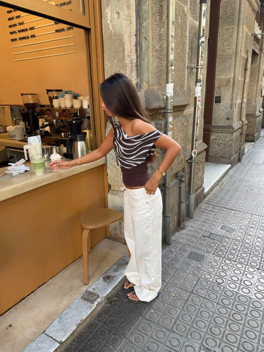 Design By Si Kimmie top med zebra print - Brun/hvid Online
