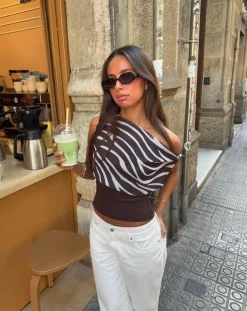Design By Si Kimmie top med zebra print - Brun/hvid Online