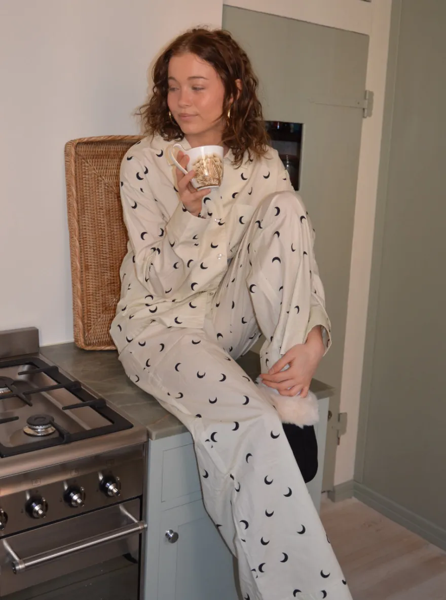 Design By Si Kyla pyjamasbukser med halvmåner - Beige New