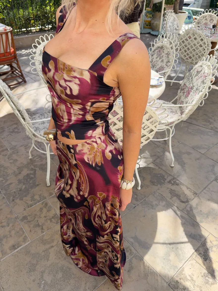 Design By Si Latilde maxinederdel med print - Sort/beige/lilla Online