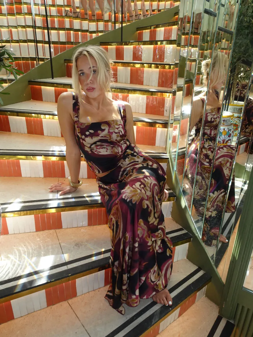 Design By Si Latilde maxinederdel med print - Sort/beige/lilla Online