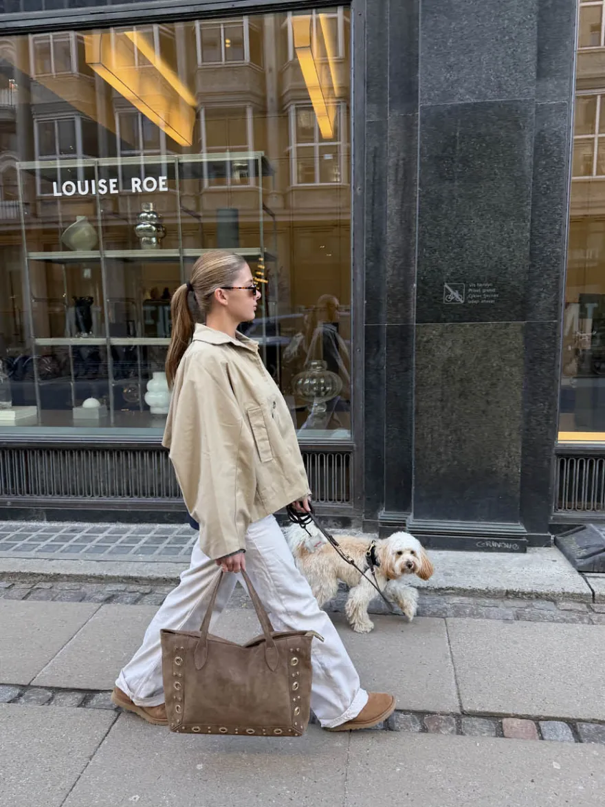 Design By Si Lenaya jakke med denimryg - Beige New