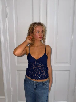 Design By Si Lenia top med palietter - Navy Online
