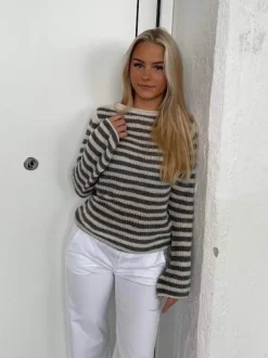 Design By Si Leona striktrøje - Grå/beige Hot