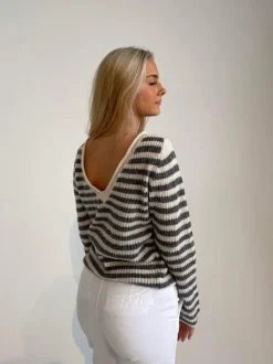 Design By Si Leona striktrøje - Grå/beige Hot