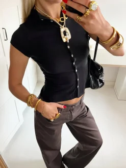 Design By Si Leonie top med knapper - Sort Sale