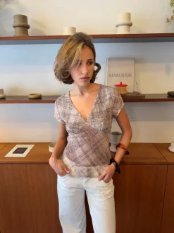 Design By Si Leonorita top med ternet mønster - Beige/brun Best