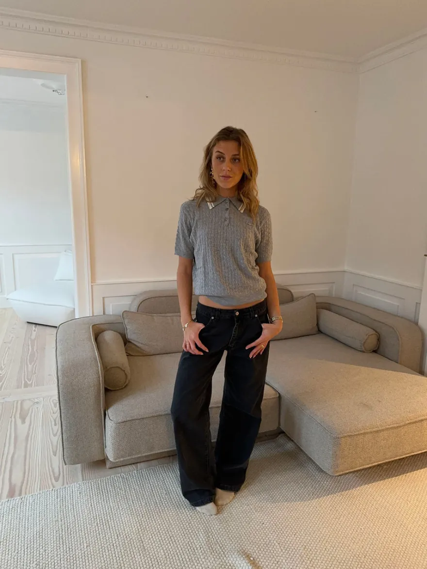 Design By Si Leontine kabelstrikket polo - Grå Sale