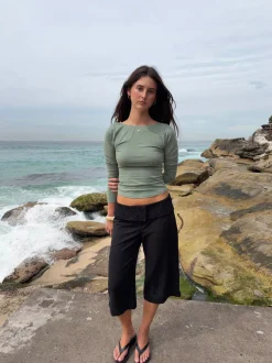 Design By Si Lila bluse med åben ryg - Grøn Sale