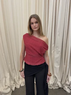 Design By Si Lily top med striber - rød/bordeaux New