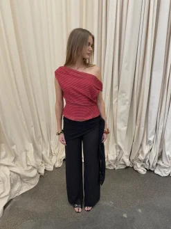Design By Si Lily top med striber - rød/bordeaux New