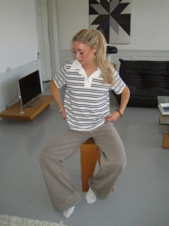 Design By Si Line polo med striber - Hvid/beige/navy Discount