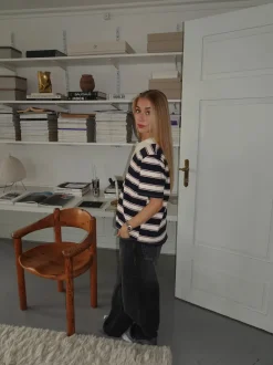Design By Si Linna polo med striber - Navy/beige/rød