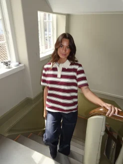 Design By Si Linna polo med striber - Rød/beige/navy New
