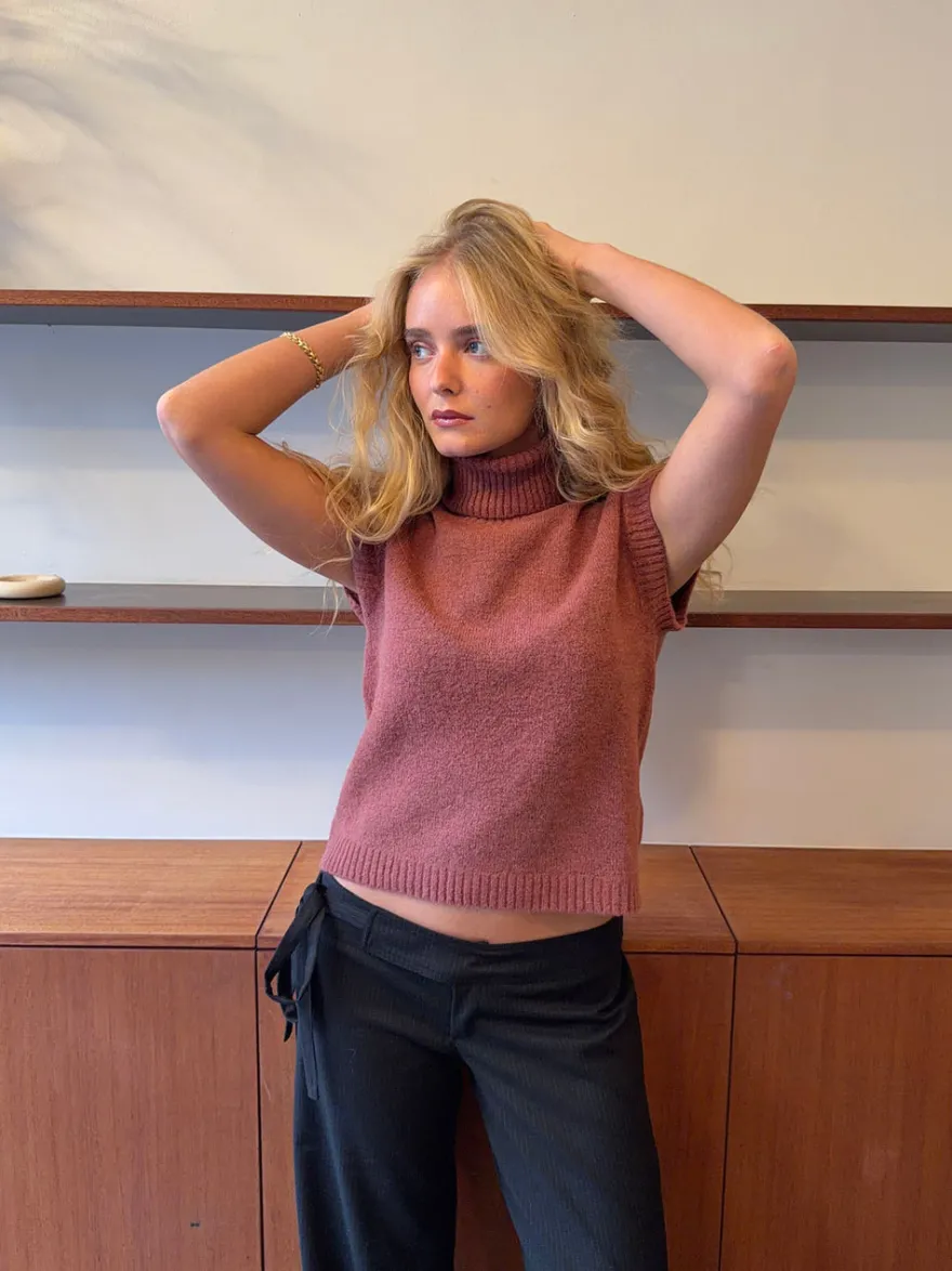 Design By Si Linua vest med turtleneck - Rust/lyserød New