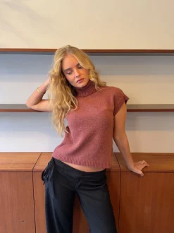 Design By Si Linua vest med turtleneck - Rust/lyserød New