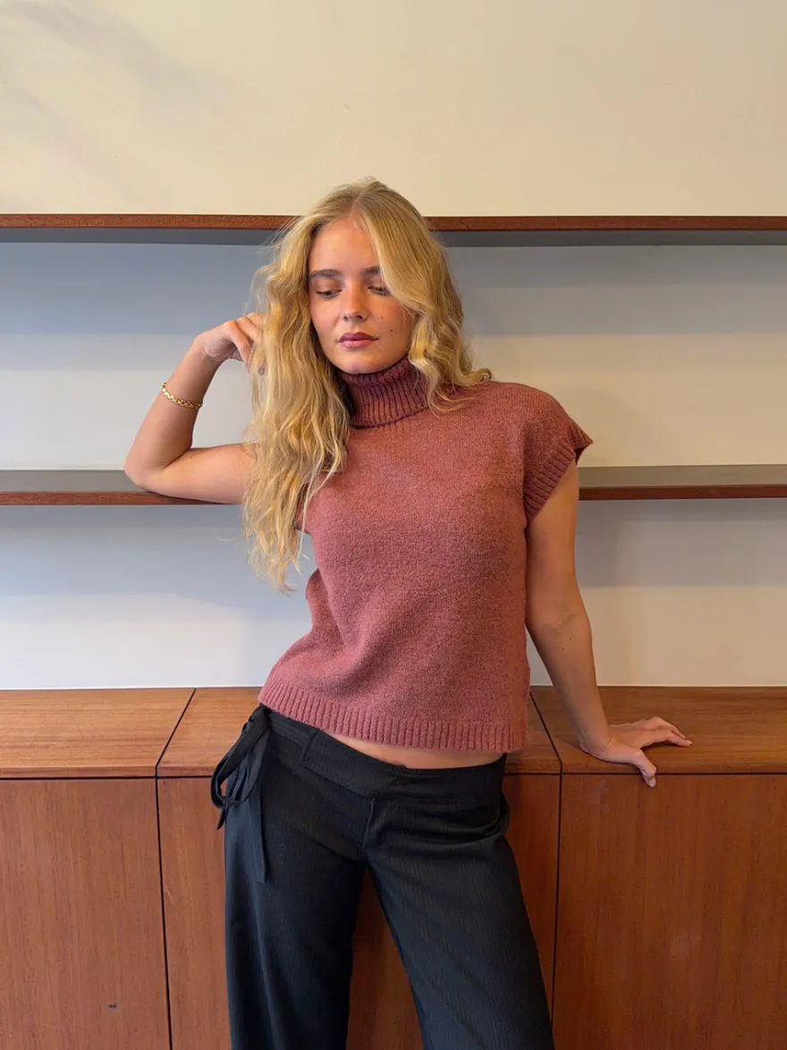 Design By Si Linua vest med turtleneck - Rust/lyserød New